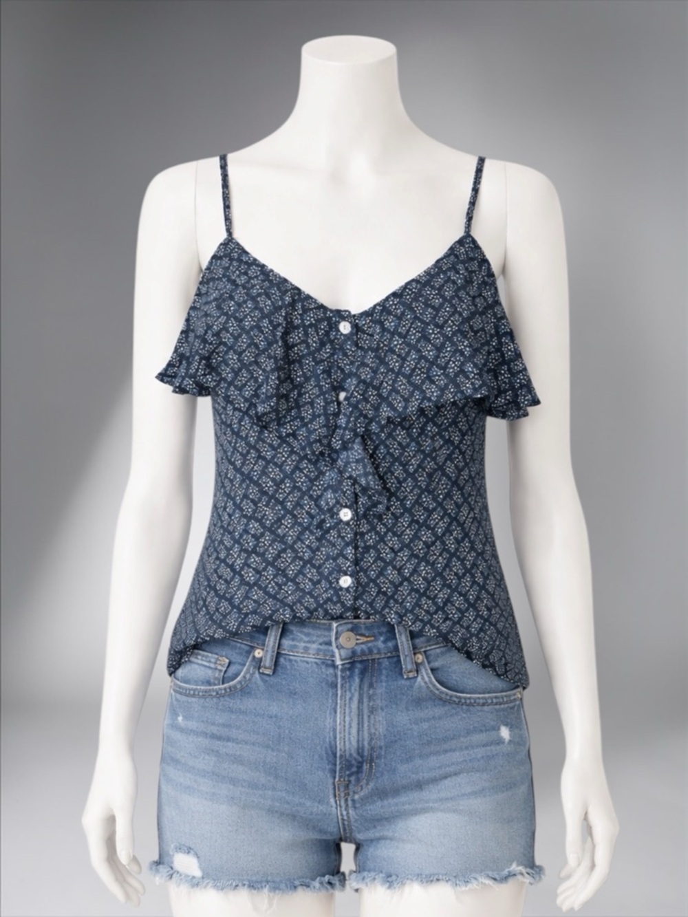 Women's Navy Floral Ruffle Cami Top